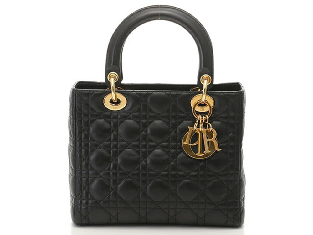 Dior Black Lady Lambskin Bag Shoulder Christian Black